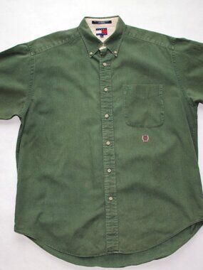 VINTAGE TOMMY HILFIGER Linen-Cotton Forest Green SS Shirt Size M